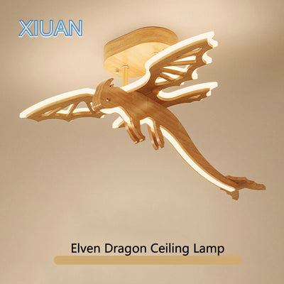 Creative Dinosaur Chandelier Lamps - Wooden Ceiling Hanging Light for Children's Room