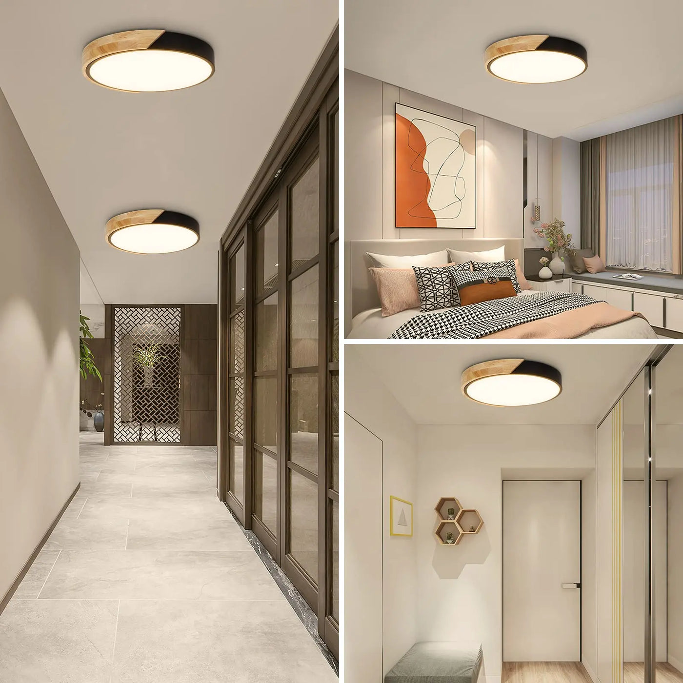 IRALAN Modern LED Ceiling Lamp Wood Round Three Color Home Lighting Lamps for Room Kitchen Bedroom Surface Ceiling Lamp