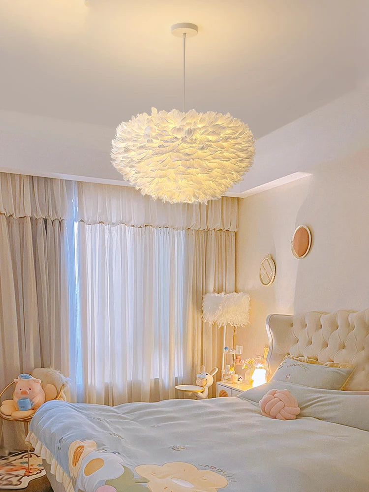 Modern Goose Down Chandelier Bedroom Study Living Room Dining Room Feather Light Creative Romantic Decorative Chandelier Lamps