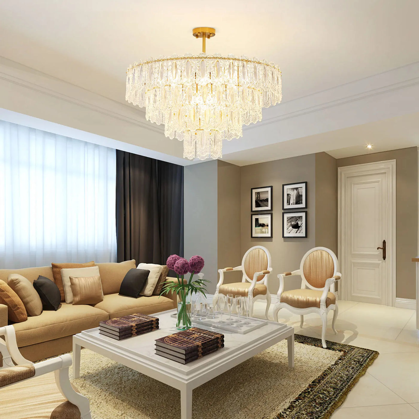 Depuley 9/12-Light Modern Crystal Chandeliers - Gold Semi Flush Mount Ceiling Light Fixture