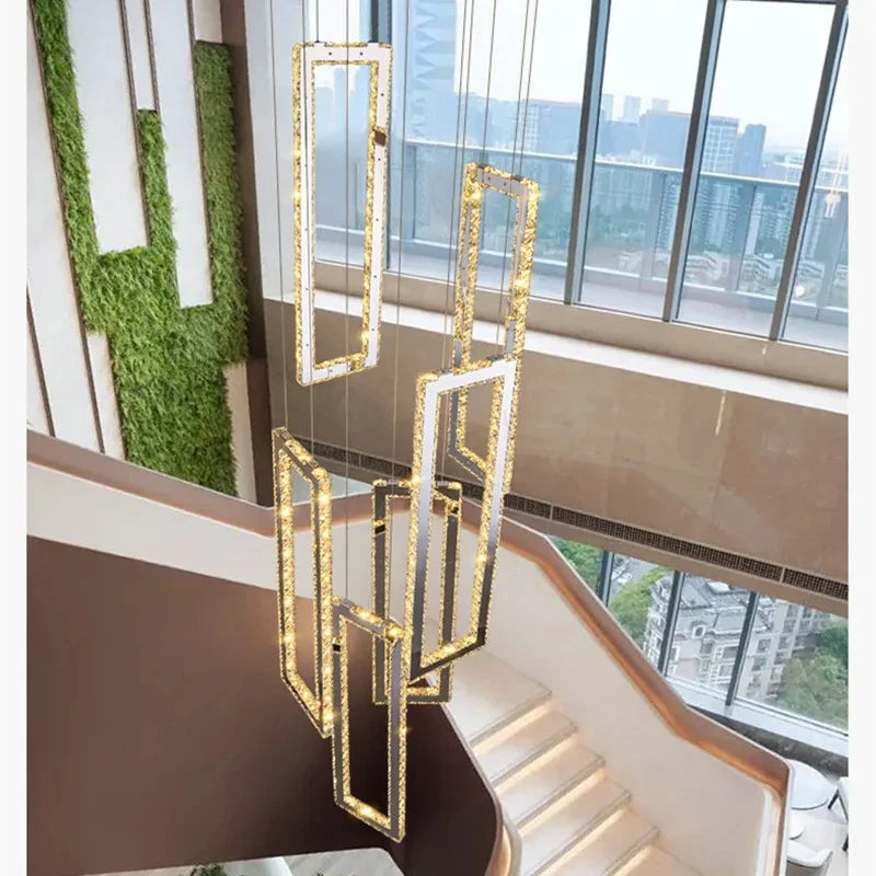 Modern Crystal LED Pendant Lights for Luxury Stairs - Art Deco Indoor Lighting Fixture