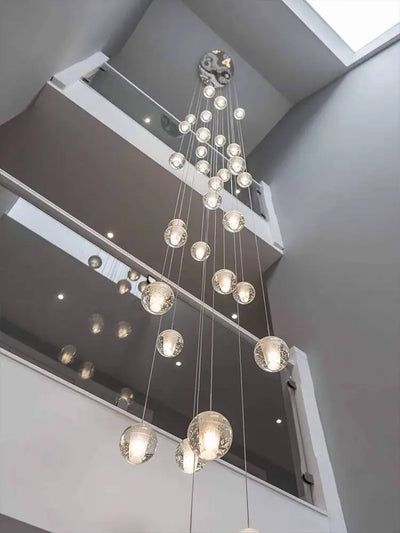 Modern Crystal Ball LED Chandelier - Elegant Lighting for Spiral Staircase Living Rooms