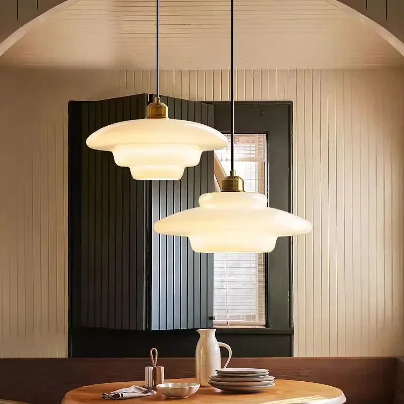 Nordic Cream Wind Milk Glass Pendant Lights - Modern LED Decorative Light Fixtures for Kitchen Island and Dining Room