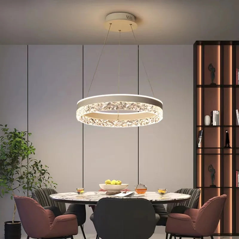 Nordic Creative Modern LED Chandelier - Dimmable Round Ceiling Chandelier for Living Room, Dining Room, and Bedroom