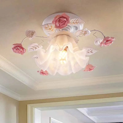 Elegant Japanese Pastoral Ceiling Light with Rose Wrought Iron Design for Home Lighting