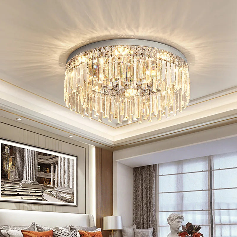 Round Light Luxury Crystal Ceiling Lamp - Modern Minimalist Living Room Decoration, Bedroom, Whole House Indoor Lighting