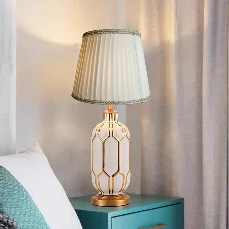 Blue Sweep Gold Ceramic Table Lamps - Luxury Bedroom Decor Desk Lamp - Modern Living Room, Foyer, Office, Study, Hotel Lighting Fixtures