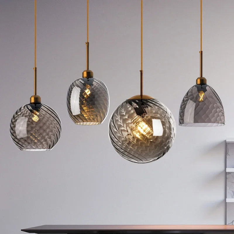 Modern Amber Smoky Grey Glass Chandelier LED Pendant Lights