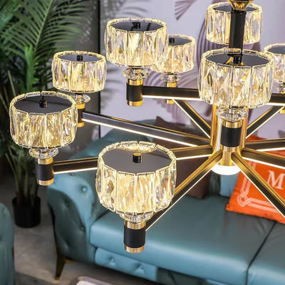 Nordic Light Luxury Living Room LED Crystal Chandelier - Modern Minimalist Dining Room Bedroom Gold and Black Ceiling Lamps