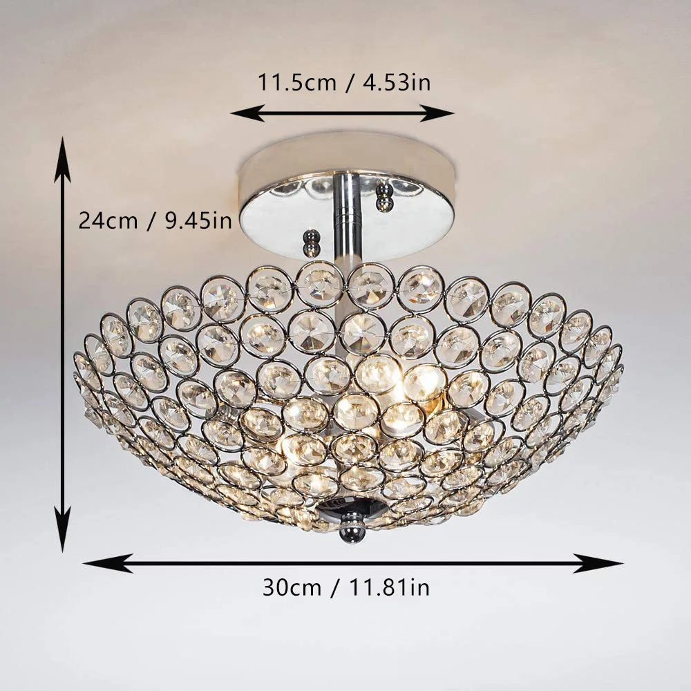 Depuley Luxury 2-Light Semi Flush Mount Mini Crystal Ceiling Light with Chrome Finish for Bedroom Hallway Balcony