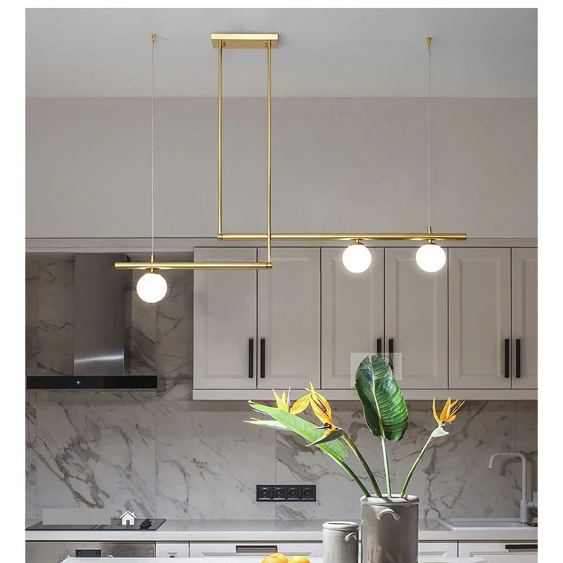 Modern Glass Globe Chandelier - Stylish Linear Ceiling Hanging Lights for Living Room, Dining Room, and Kitchen Island