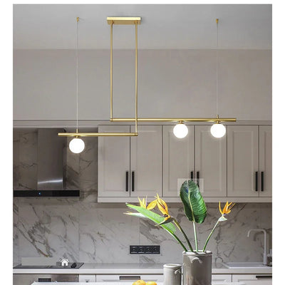 Modern Glass Globe Chandelier - Stylish Linear Ceiling Hanging Lights for Living Room, Dining Room, and Kitchen Island