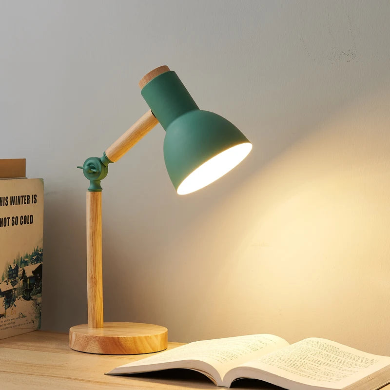 Creative Nordic Table Lamp | Wooden Art LED Turn Head Desk Light for Bedroom, Study & Eye Protection