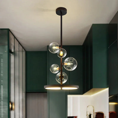 Nordic LED Pendant Lights - Modern Black Art Iron 5-Head Clear Bubble Suspension for Dining Room and Kitchen Island