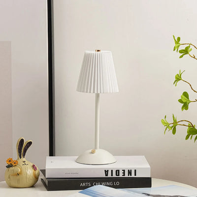 Nordic Pleated Table Lamp - Rechargeable LED Bedside & Reading Lamp with Dimmable Touch Control for Bedroom & Living Room