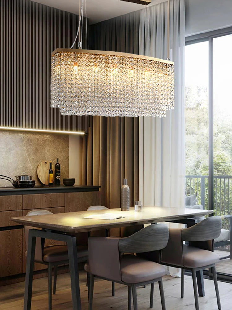 Opulent Crystal Tassel Ceiling Chandelier - A Golden Statement Piece for Luxurious Dining Spaces