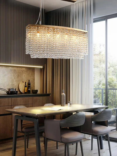 Opulent Crystal Tassel Ceiling Chandelier - A Golden Statement Piece for Luxurious Dining Spaces