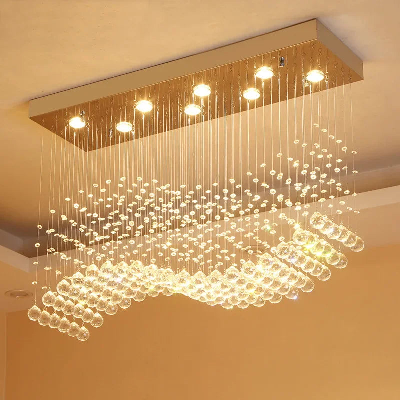 Nordic Crystal Modern LED Rectangle Chandelier - Home Decoration Light Fixtures for Living Dining Room, Cafe, Office, Hotel