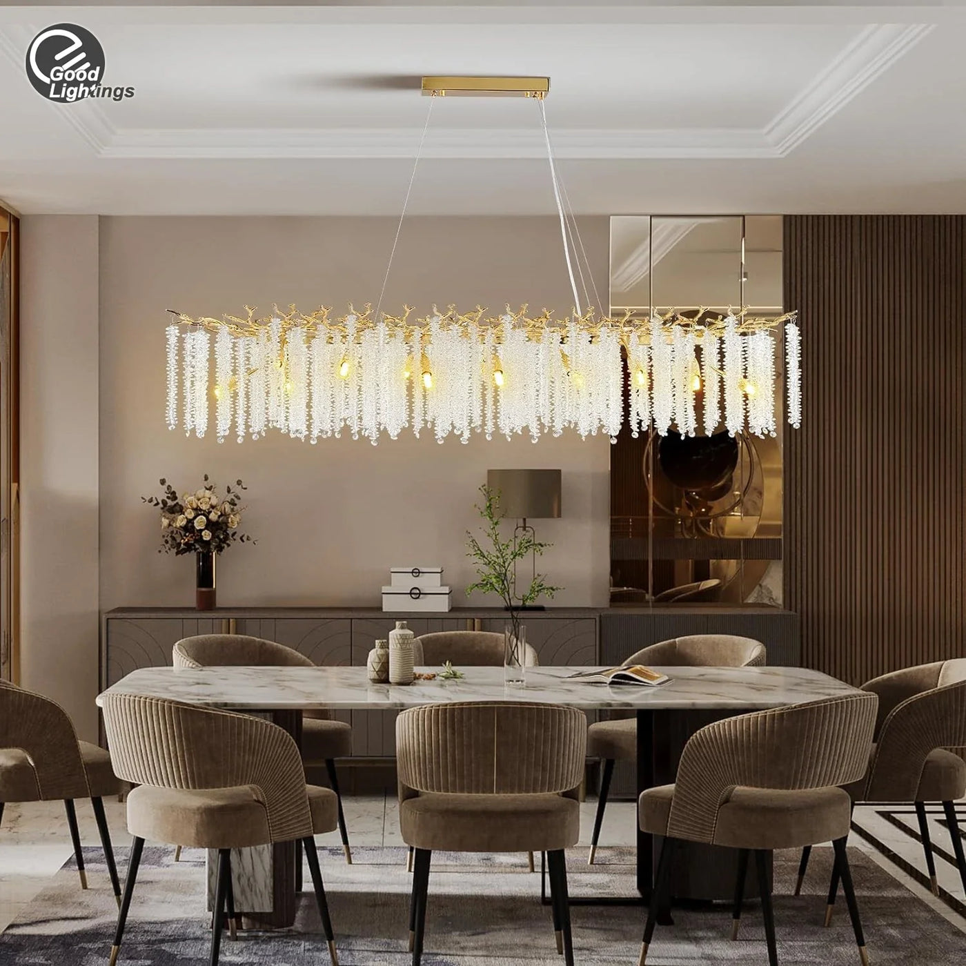 Luxury Round Gold Branch Crystal Chandelier - Elegant Lighting Fixture for Opulent Interiors