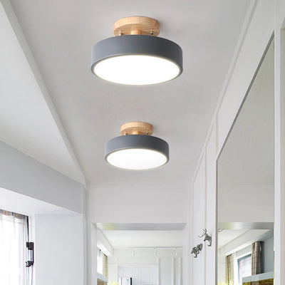 Nordic Macaron Wooden LED Ceiling Lamp | Modern Round Metal Ceiling Light