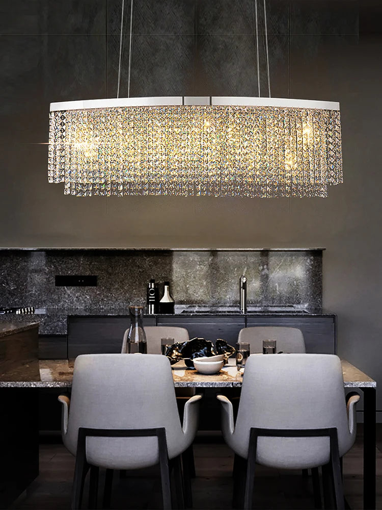 Opulent Crystal Tassel Ceiling Chandelier - A Golden Statement Piece for Luxurious Dining Spaces