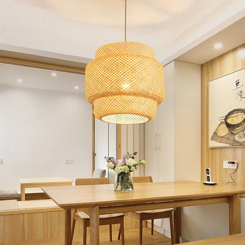 Natural Rattan Bamboo Lantern Pendant Light for Elegant Home Decor