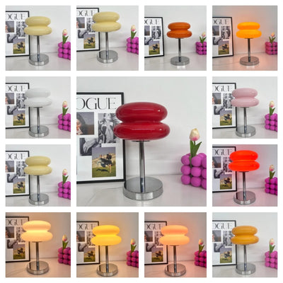 Macaron Glass Table Lamp - Trichromatic Dimming LED Bedside Lamp for Bedroom, Living Room, and Night Light Decor