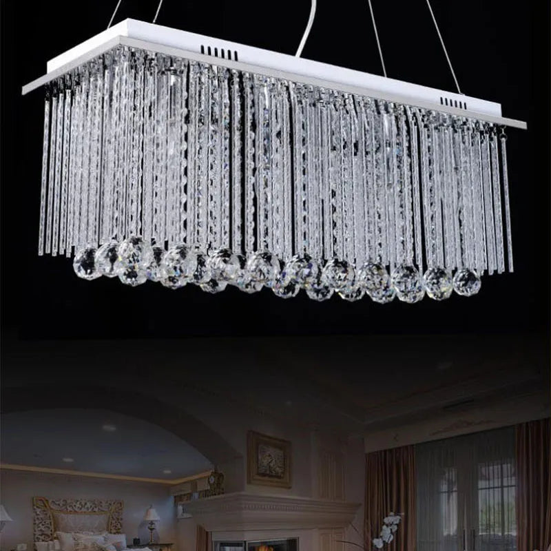 Rectangle Luxury Crystal Pendant Light Fitting Crystal Chandelier Ceiling Suspension Lamp for Dining Room Bedroom