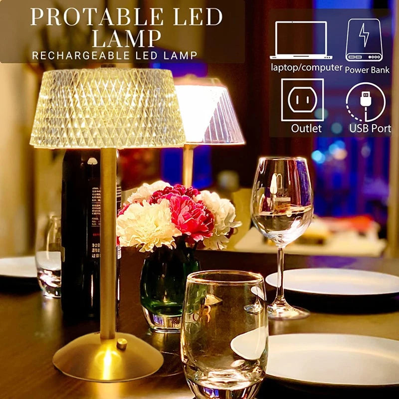 Radiant Crystal Diamond Retro LED Desk Lamp - USB Rechargeable