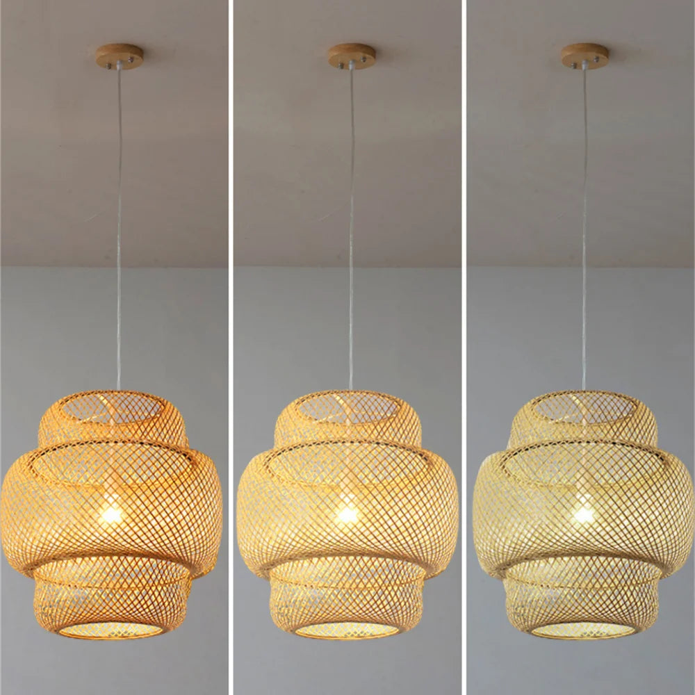 Classic Bamboo Lustre Chandelier - Handmade Rattan Pendant Light Fixture