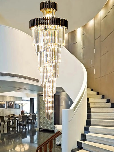 Modern Duplex Black Crystal Big Chandelier