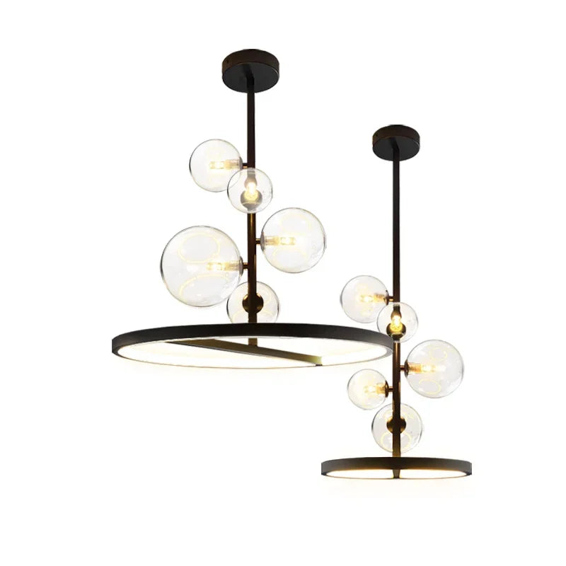 Nordic LED Pendant Lights - Modern Black Art Iron 5-Head Clear Bubble Suspension for Dining Room and Kitchen Island