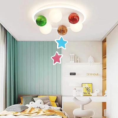 Colorful Glass Chandelier with Hanging Star Bubble Ball - Modern Ceiling Lamp for Kids' Bedroom