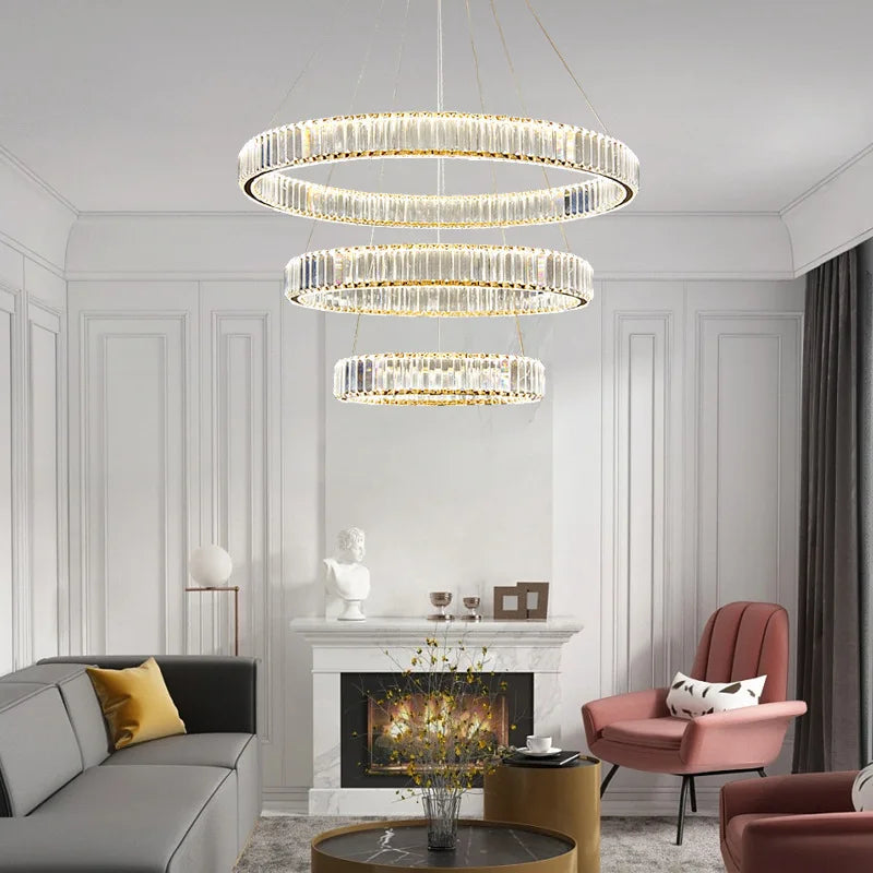 Luxury Crystal Chandelier - Modern Shiny Steel LED Chandelier Lighting for Foyer Pendant Chandelier Lamp Decor LED Pendant Lights