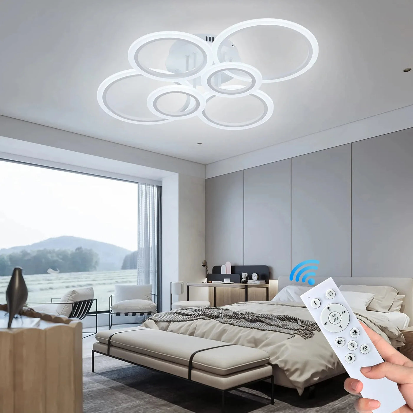 Modern LED Ring Chandelier – Smart Ceiling Mount Light for Living Room and Bedroom