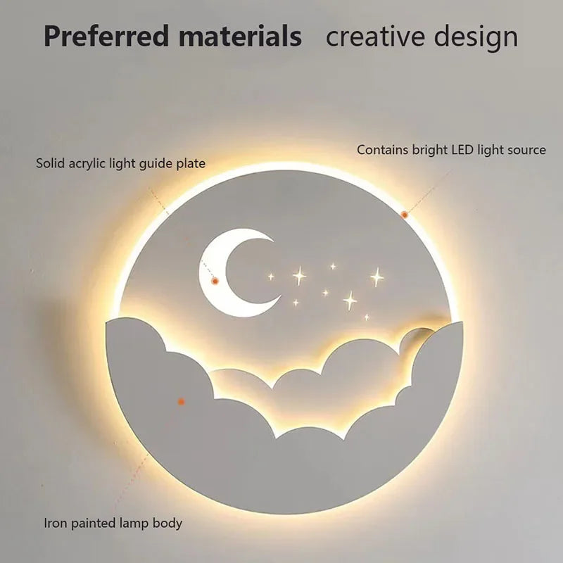 Modern LED Wall Sconce Lamp - Moon Star Mood Light for Living, Dining, Bedroom