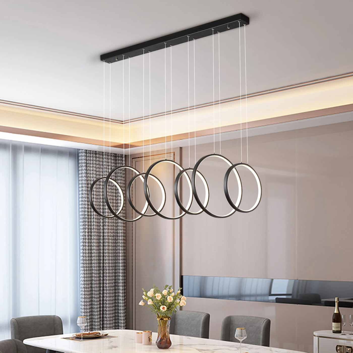 7 Ring Modern Pendant Lamp – LED Geometry Kitchen Island Hanging Ceiling Light Chandelier