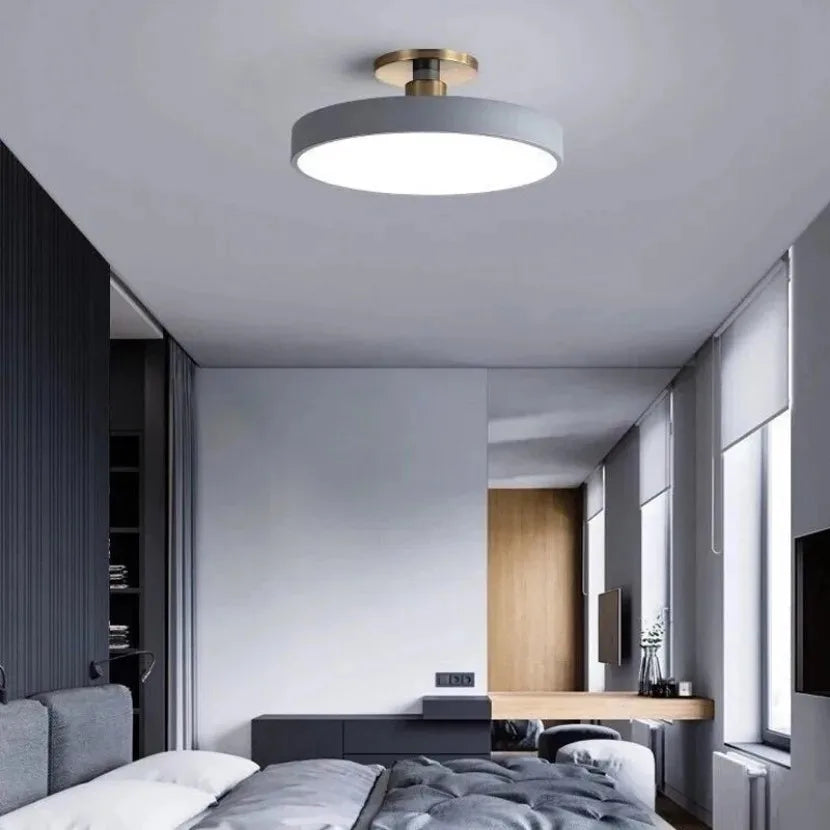 Circular Macaron LED Ceiling Light - Modern Minimalist Remote Dimming Chandelier for Bedroom & Living Room