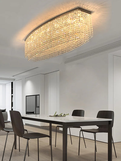 Opulent Crystal Tassel Ceiling Chandelier - A Golden Statement Piece for Luxurious Dining Spaces