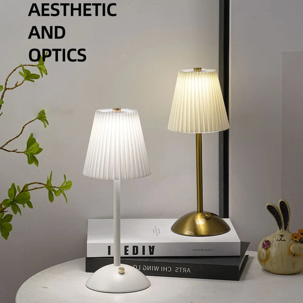 Nordic Pleated Table Lamp - Rechargeable LED Bedside & Reading Lamp with Dimmable Touch Control for Bedroom & Living Room