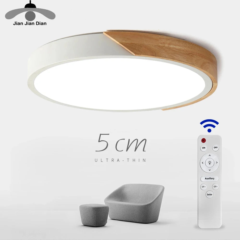 LED Surface Mount Ceiling Light Modern Ultra Thin Lighting Wood Lamp Fixture Living Room Home Decor Balcony Remote Control