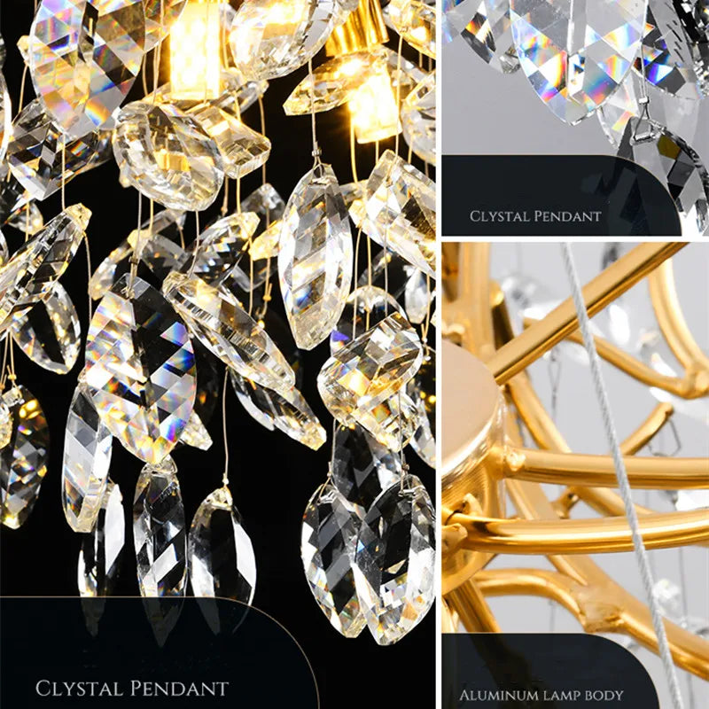 French Luxury Branch Crystal Chandelier - American Dining, Living Room Gold LED Ceiling Lamp