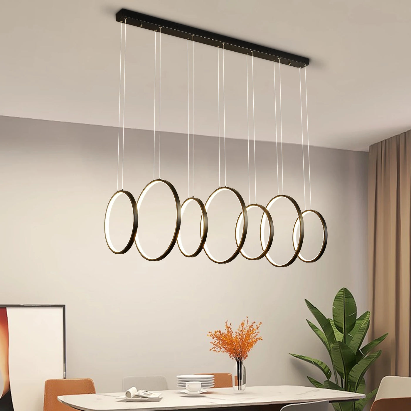 7 Ring Modern Pendant Lamp – LED Geometry Kitchen Island Hanging Ceiling Light Chandelier