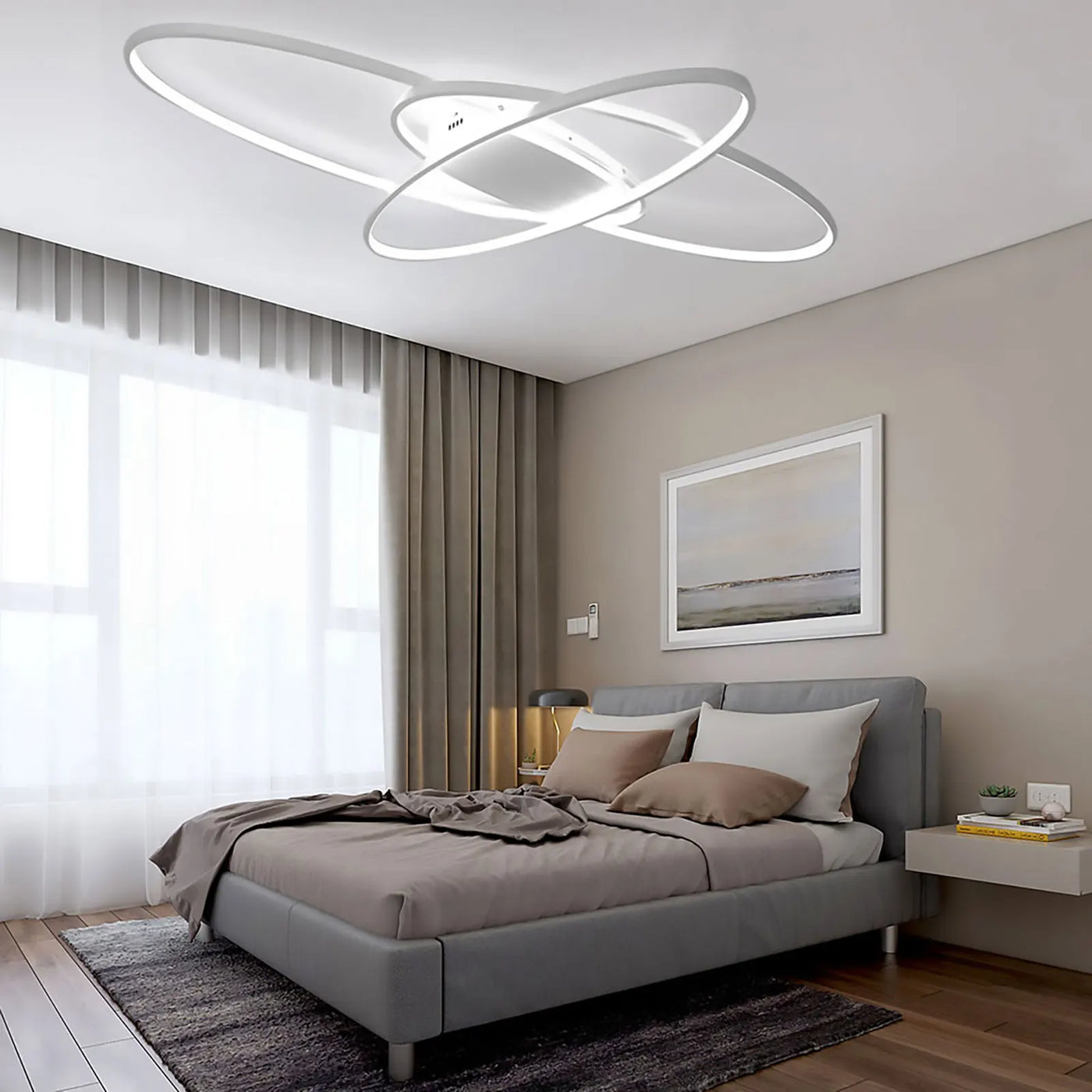 Modern Geometric Chandelier LED Ceiling Light Flush Mount 3 Color Dimmable Lamp