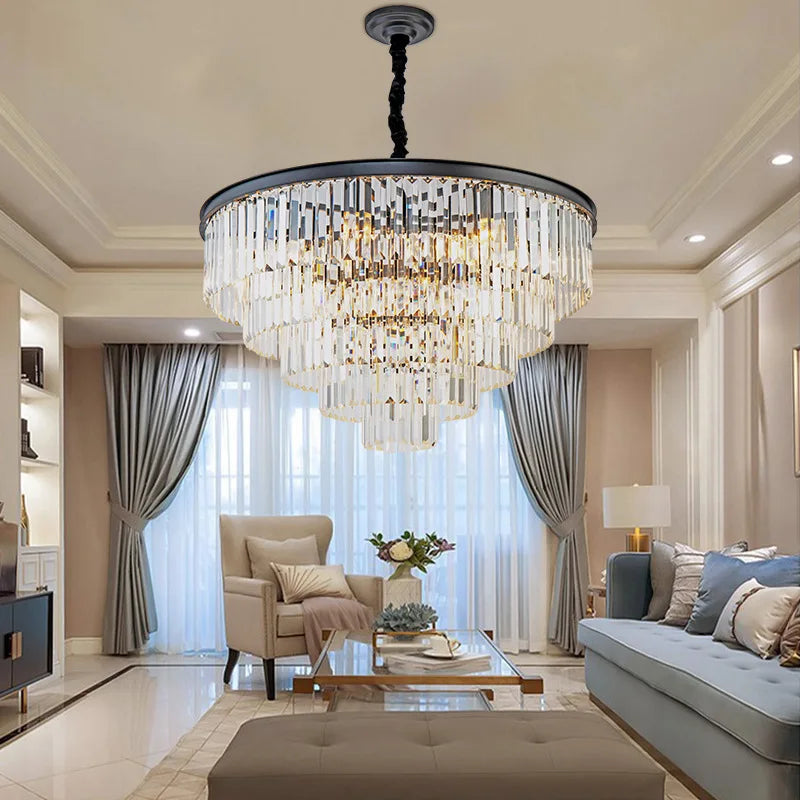 Modern Round Multi-Storey Crystal LED Chandelier - Illuminate Your Space with Contemporary Opulence