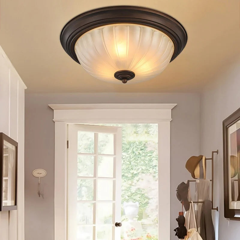 European Retro Round Ceiling Lamp - Wrought Iron Luxury Light Fixture for Elegant Interiors