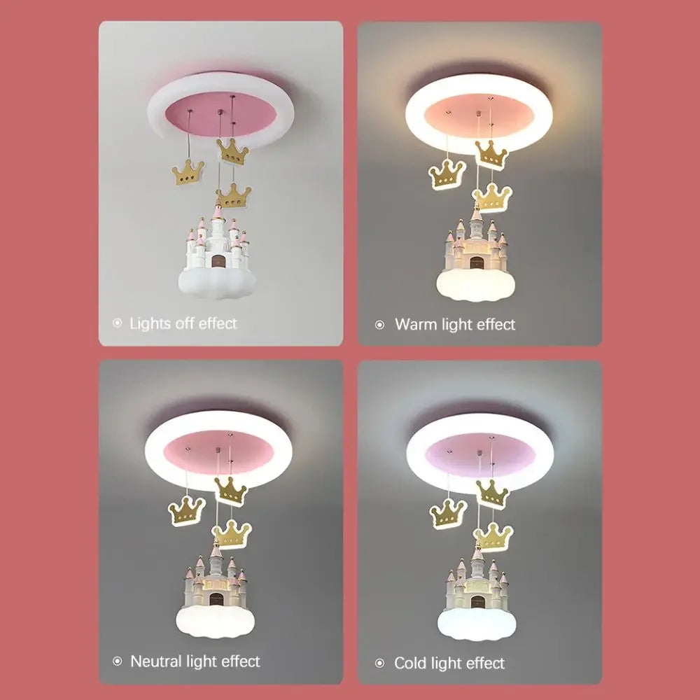 Enchanting Pink Fantasy Castle Crown LED Chandelier - Perfect for Children's Rooms