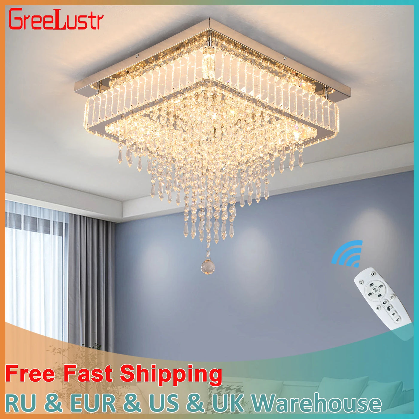 Luxury Crystal LED Chandelier - Modern Dimmable Ceiling Light for Bedroom, Dining, and Living Room