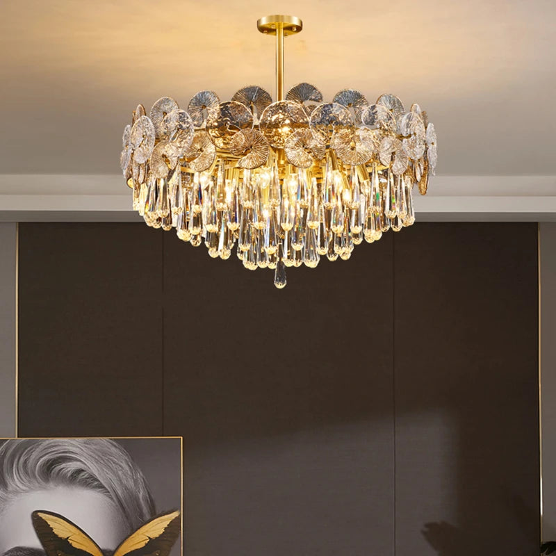 Modern Creative Light Luxury LED Crystal Ceiling Chandelier for Bedroom Living Room Restaurant Hotel Glass Pendant Lamp