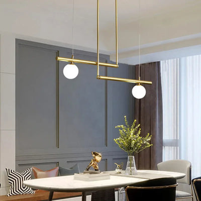 Modern Glass Globe Chandelier - Stylish Linear Ceiling Hanging Lights for Living Room, Dining Room, and Kitchen Island